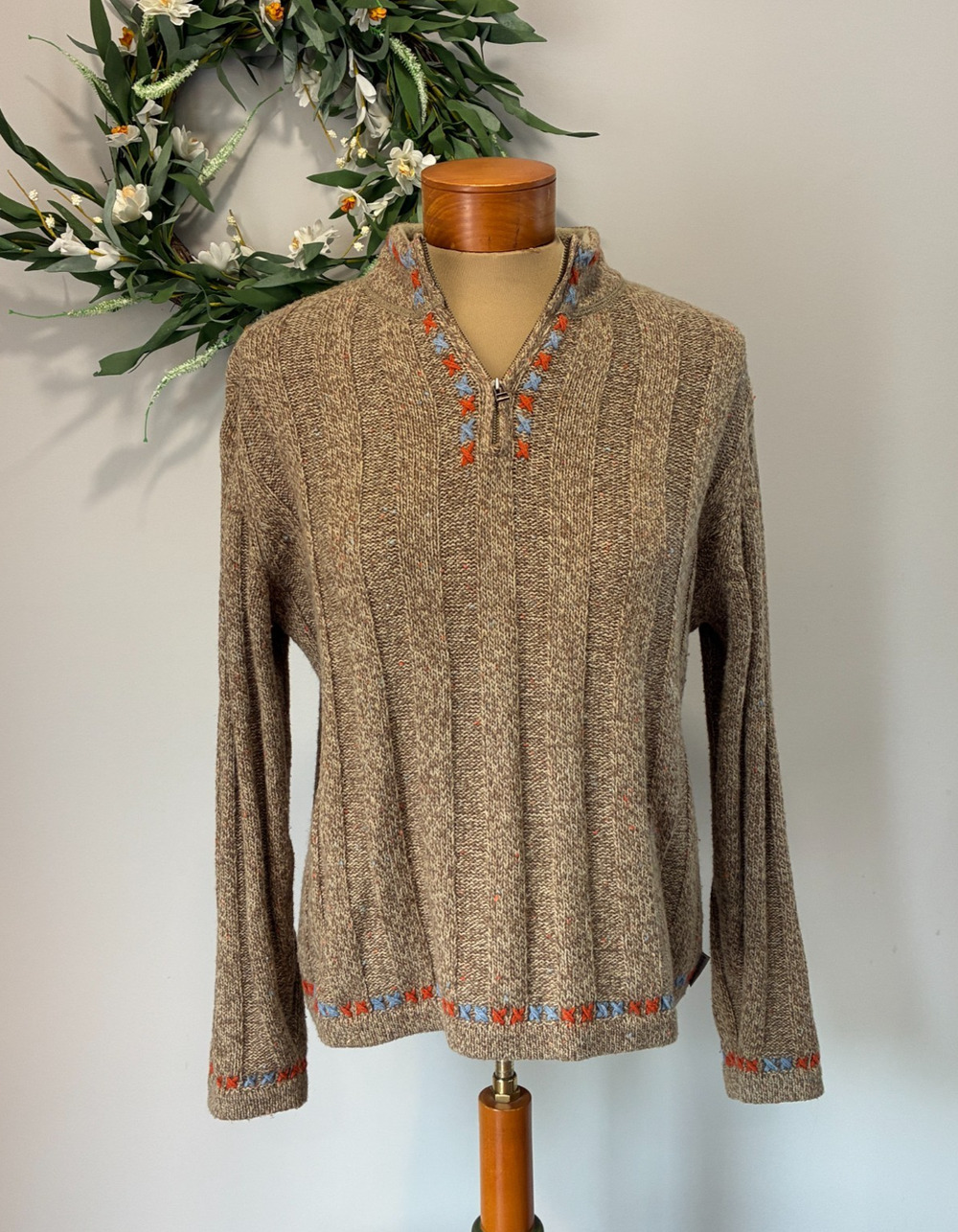 Woolrich Women's Quarter Zip Wool Blend Pullover Sweater Tan Sz M